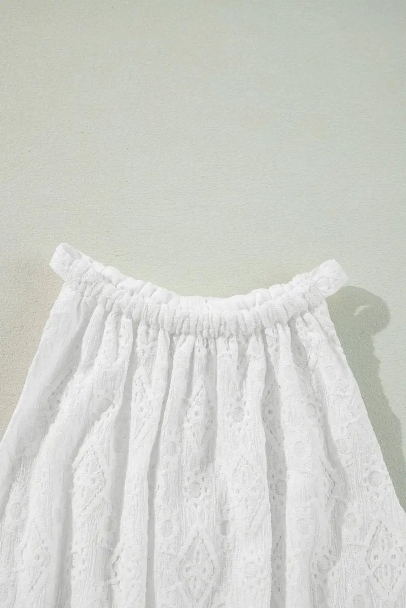 White Lace Sleeveless Knot Hollow Out Back Tied Waist Mini Dress - Love Salve